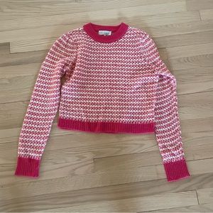 WAYF pink and white open knit cropped sweater S